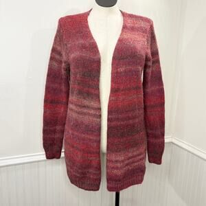 Kenar Woman Size 1X Cardigan Sweater Red Pink Wool Alpaca Blend Long Open Front